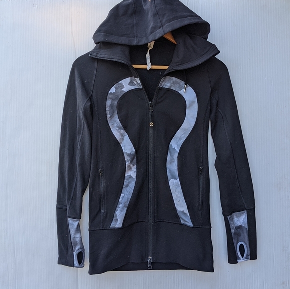 LULULEMON Scuba zip-up hoodie jacket Black with gray tie dye size 2 - Picture 6 of 10